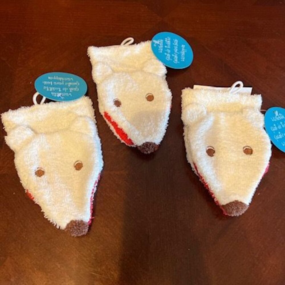 Set Of 3 Animal-Themed Terry Cloth Washcloth Mitts For Kids Bath Time